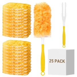 360° Duster Refills Kit for Swiffer Duster, 25 Pack & 1 Handle, Multi-Surface Dusters with 4X Microfibers. Efficient Duster Kit for Cleaning Pet hair, Home, Office, Blinds, Furniture and More