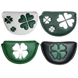 Putter Cover Golf Head Cover Compatible with Odyssey Red Small Mallet Type Compatible with Magnet Attachment Clover Pattern White Green Black (White with Clover 3)