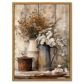 MTFBWY Framed Daisy Wall Art – Rustic Wildflower Still Life Print, Vintage Farmhouse Floral Picture, Country Cottagecore Canvas Decor for Bathroom, Kitchen, or Bedroom 10L x 8W