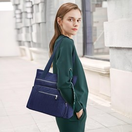 DIRRONA Fashion Women Shoulder Bag Casual Large Capacity Handbag Multi Pockets Nylon Waterproof Simple Shoulder Bags Daily Travel Work Shopping Satchel Blue A