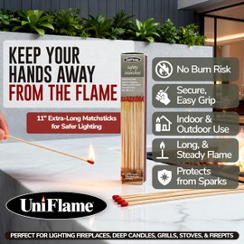 11-Inch Extra Long Wooden Safety Matches (9 Pack) - Ideal for Lighting Fireplace, Candles, Grills & Camping Firepits - Strike on Box - Heavy Duty Long Matches for Fireplace - 450 Count