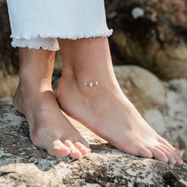 Blue Lace Agate Beaded Chain Anklet in 14k Gold Fill