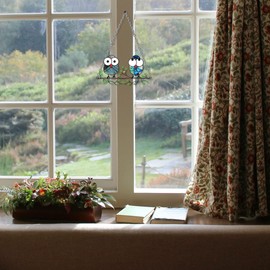 Zayookey Multicolor Owls Window Hanging Suncatchers Panel Bird Stained Window Hangings Ornament for Wall Home Garden Decor Gift