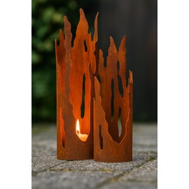 Der-Porzellan-Laden Patina Lantern Streaks Made of Metal, Small, 30 x 10 cm, Rust Decoration & Garden Decoration, Robust, Atmospheric Light for Balcony or Patio