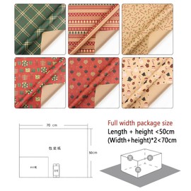 Christmas Wrapping Paper Set, 6 Rolls of Kraft Recycled Christmas Paper Gift Packaging, 1 x Double-Sided Ribbon, 10 m Kraft Paper Rope, 2 for Christmas Stickers + 6 for Christmas Blessing Cards