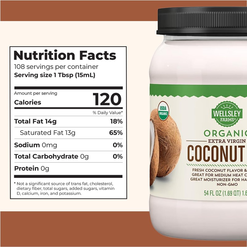 Wellsley Farms Organic Extra Virgin Coconut Oil - Unrefined, 100%