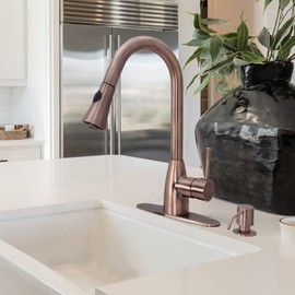 Akicon Soap Dispenser for Kitchen Sink, Brass Body Refill from Top, Built in Design with Large Liquid Soap 17 OZ Bottle (Antique Copper)