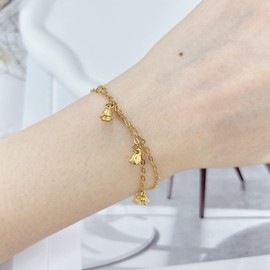 Dainty Lily of the Valley Layered Bracelet for Women 18k Gold Plated Sweet Flowers Charm Hand Chain Adjustable Stackable Fashion Floral Birthday Bride Wedding Party Fairy Jewelry Spring Summer