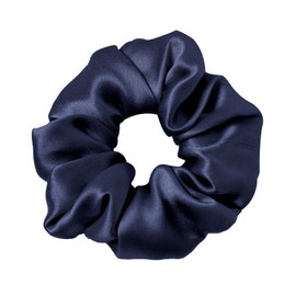 LILYSILK Silk Hair Scrunchies for Frizz & Breakage Prevention 100% Mulberry Silk Hair Ties No Damage Elastic Silk Ponytail Holders, 1Pc, Navy Blue