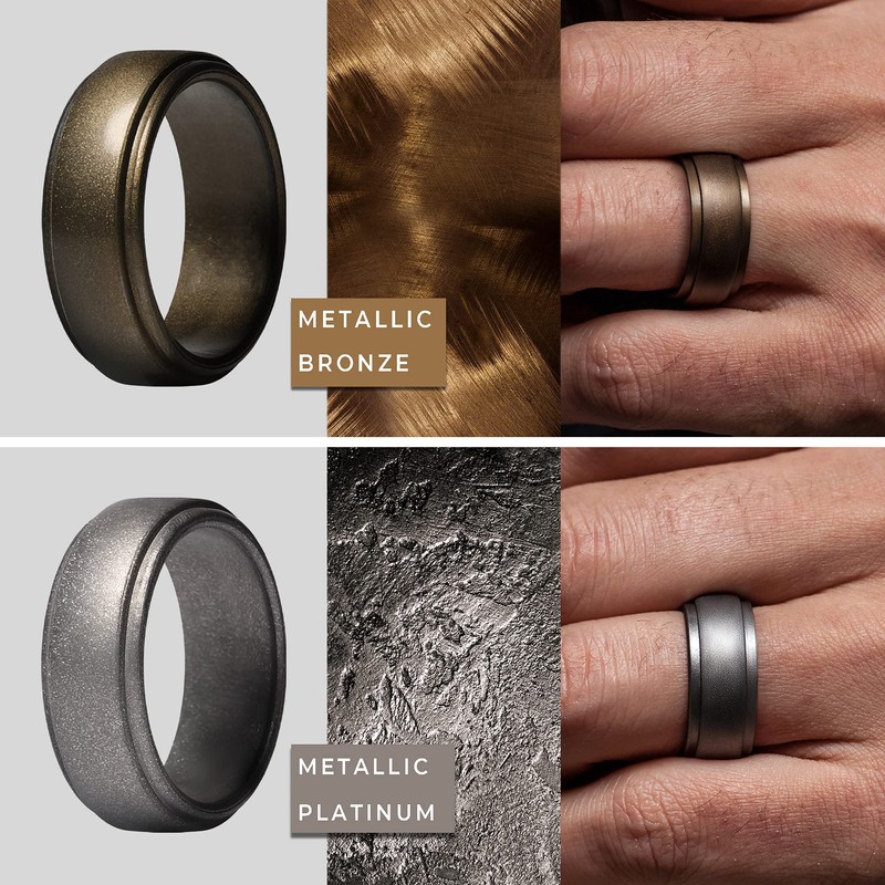 ThunderFit - Anillo de silicona para hombre, borde escalonado, alianza