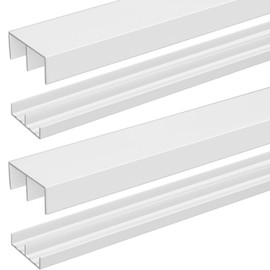 Landical 2 Set 4ft White Plastic Sliding Door Track Set for 3/4" Thick Panels Closet Glass Doors Include 2 Pcs Top Bottom Sliding Cabinet Track for Cabinet Window