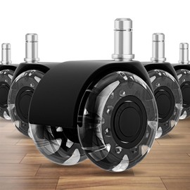 2 Inch Office Chair Wheels(Set of 5)-Heavy Duty Rubber Casters for Hardwood & Carpet, 2200lbs Capacity Universal Fit Smooth Rolling Casters Replacement Black