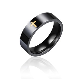 Cross Rings for Men, Black Stainless Steel Classical Simple Plain Christian Religious Wedding Band Ring (10)