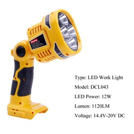 ELEFLY 20V Cordless LED Work Light DCL043 Compatible with Dewalt 20V Max Lithium Ion Batteries DCB203 DCB204 DCB206 DCB209, 12W 1120LM Handheld Flashlight Jobsite Spotlight with Pivoting Head