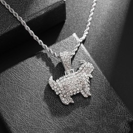 ALRNBY Goat Necklace for Women Trendy Silver Sparkly CZ Cute Pretty Necklaces for Men Gold Gifts Rope Chain Necklace (Silver)