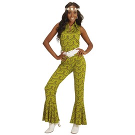 70s retro Wallpaper Green Hits 70 'S 70S Disco Ladies Costume Overall Jumpsuit, m, Green