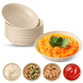 LOYIM 12 Pack Unbreakable Wheat Straw Dipping Bowls 4.5 oz Soy Sauce Dishes Small Plastic Bowls, Mini Prep Bowls Pinch Bowls Set Dipping Sauce Cups for Dishes, Dessert, Ketchup, Snack(Beige)