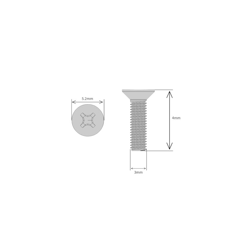 M3 (3mm x 4mm Inc Head) Pozi Countersunk Machine Screws