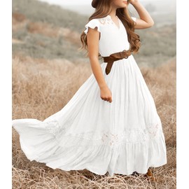 HOSIKA Flower Girls Dress Elegant Ruffle Lace Embroidery Chiffon Long First Communion Wedding Party Dresses 6-12 Years