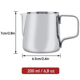 HERCHR Taza de Crema de Leche de Acero Inoxidable, Máquina Espumante de Leche, Arte de Café con Leche en Cafetera, Jarra de Leche de 6,8 Oz, Accesorios para Cafetera Capuchino (200 ml)