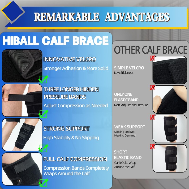 Hiball Adjustable Calf Brace for Men Women, Lower Leg Compression