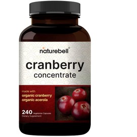 NatureBell Cranberry Pills with Acerola, 240 Veggie Capsules | Fresh Cranberries Extract – Organic Ingredients – Supports Urinary Tract Health – Sugar Free