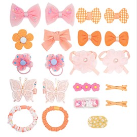 26pcs Hairpins and Hair Ties for Teen Girls, No Slip Metal Snap, Barrettes for Toddlers Kids Birthday Girls, Butterfly Hair Clips for Kid, Fashion Hairpin Cute Flower Hair Ties (Orange)