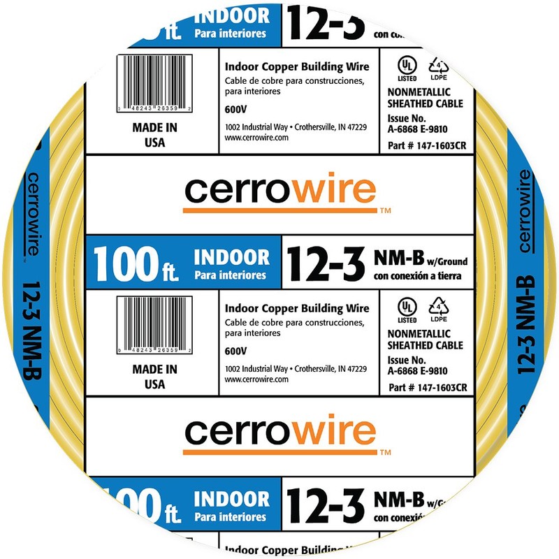 CERRO 147-1603C 100' 12/3-Gauge 3-Conductor NMB Wire