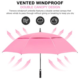 Trenovo Automatic Open Golf Umbrella, 47/54/62/68/72 Inch Extra Large Umbrella Oversize Double Vented Canopy, UV Protection Waterproof Windproof Stick Umbrellas for Rain Men and Women