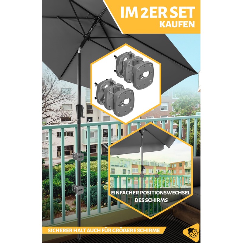 4happy Parasol Holder for Balcony Railing, Compact Balcony Umbrella Holder