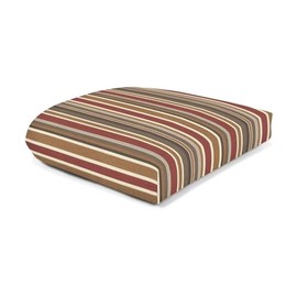 Reversible Indoor Outdoor 2.5 "Thick Deep Seat Wicker Patio Chair Cushion Square Shape & Rounded Back | Rust Brown Taupe Strips Overstuffed Filling All Weather UV Fade Stain Water Proof 18" W x 18" L