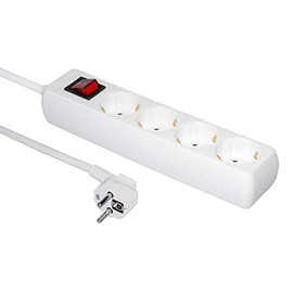 Power Strip 4-Way (with Switch for Power Saving, Slots Rotated 45 Degrees, Cable 5 m), White