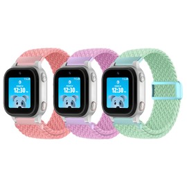 SimpleThings Braided Band Compatible with AT&T amiGO Jr Watch, Soft Stretchy Nylon Bands with Adjustable Easy Buckle (Teal/Purple/BrightPink)