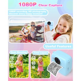 Kids Camera with Instant Function - 8x Digital Zoom 2.0 Inch Display, Digital Camera for Kids with Storage Bag, Children from 3 to 12 Years (Blue)