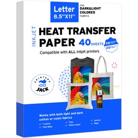 Printers Jack Iron-On Heat Transfer Paper Dark & Light Bundle, 10 for Dark Fabric + 10 for Light Fabric, 8.5"x11.7" T-Shirt Transfer Paper for Inkjet Printer Wash Durable, Long Lasting Transfer