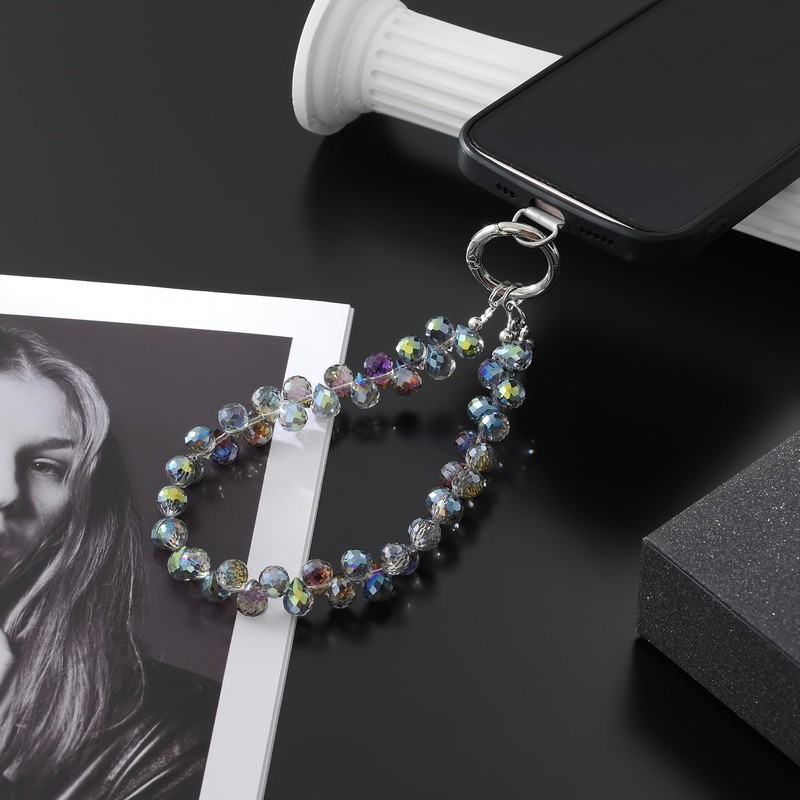 richginker Crystal Phone Wrist Strap Phone Charm Chain Keychain Beaded