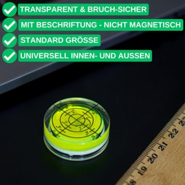Round Level Set, 5 Pieces, with Diameter 32 mm Diameter, Spirit Level with Labelling, Dragonfly Water Scale, Circle Levelling, Can Level for Caravan, Camera, DIY, Spirit Level Bullseye Kit