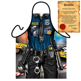Cooking Apron Men – Police Man – Barbecue Chef Apron Men's Gift Set Cool Printed with Free Grill Certificate, multicoloured