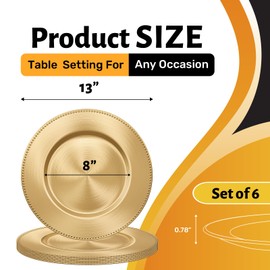 MAONAME Gold Charger Plates Set of 12, 13" Plastic Plate Charger with Beaded Rim, Electroplated Chargers for Dinner Plates, Round Chargers for Table Setting, Wedding Decor