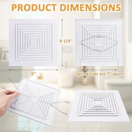 EAGLEGGO S97011723 Bathroom Ceiling Fan Grille with Springs for Square Ceiling or Wall-Mount Exhaust Fan Replacement Vent Cover Fits Models 663 670 671 675 688 689 Ventilation Fan (9-1/4" x 9")