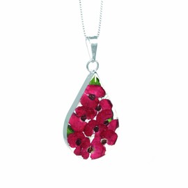 Silver Heart Pendant In Silver Poppy Medium Teardrop 45.72 cm with Chain & Gift Box