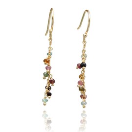 KOKO Golden Hanging Earrings with Tourmalines, Real Tourmaline Gemstone Earrings, Natural Stones for Women, Young Girls, 18 K Gold-Plated, in Gift Box, Brass, Tourmaline