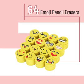 Mr. Pen- Erasers, Pack of 64, Smiley Eraser, Pencil Erasers, Erasers for Kids, School Supplies, Mini Eraser Pencil for Students