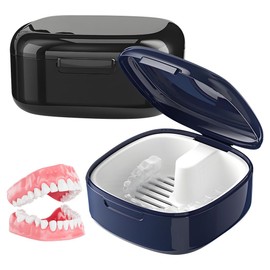 Pack of 2 Dentures Box, Denture Box, Denture Box, Portable Denture Box with Removable Soaking Basket, Clip Box for Cleaning Tooth Prostheses Storage Box