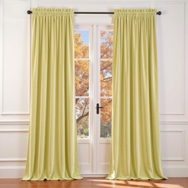 Lazzzy Light Green Velvet Curtains 96 Inches Long Thermal Insulated Drapes for Bedroom Living Room Darkening Window Treatments Rod Pocket 2 Panels, Citron