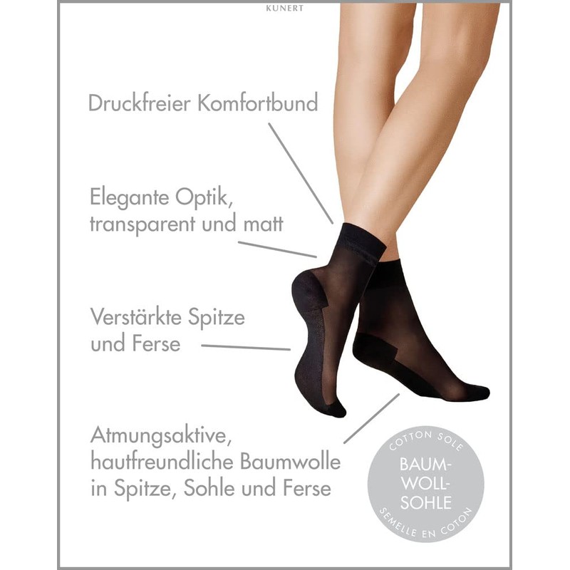 KUNERT Damen Söckchen Cotton Sole 20 Baumwollsohle 20 DEN Black