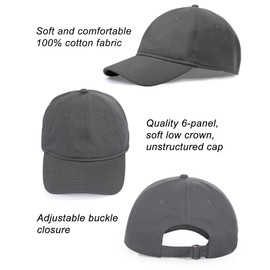 Oversize XL XXL Baseball Cap for Men Big Heads, Large Cotton Baseball Hat, Unstructured Plain Dad Cap Adjustable 23.5"-26" Dark Grey