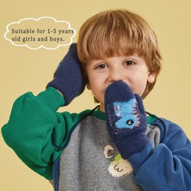 Toddler Thicken Plush Lined Hanging Neck Mittens Kids Winter Warm Fleece Gloves Baby Cute Cartoon Mittens with Anti-Lost String Boys Girls Magic Stretch Gloves Outdoor Sports Ski Gloves for 1-5Y