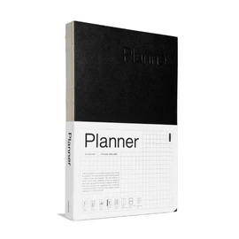Basenotes A5 Planner, 256-Page Undated Yearly, Monthly & Daily Organizer, Dual-Section with Time Slots, Compact and Durable Design, Black Leather Cover – Ideal for Work, Home, and Office