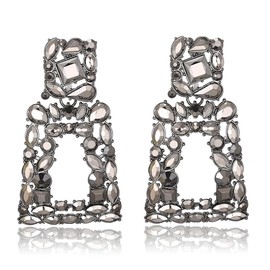 KELMALL Elegant Rhinestone Rectangle Dangle Earrings for Women - Sparkly Crystal Geometric Drop Statement Jewelry